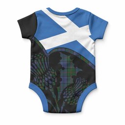 Colquhoun Tartan Family Crest Baby Onesie Scotland Thistle Floral Flag Style