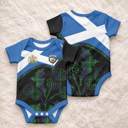 Duncan Tartan Family Crest Baby Onesie Scotland Thistle Floral Flag Style