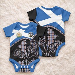 Boswell Tartan Family Crest Baby Onesie Scotland Thistle Floral Flag Style