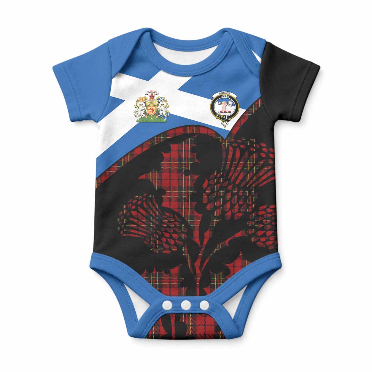 Brodie Tartan Family Crest Baby Onesie Scotland Thistle Floral Flag Style