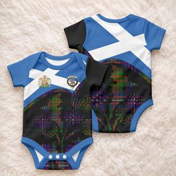 Chalmers Tartan Family Crest Baby Onesie Scotland Thistle Floral Flag Style