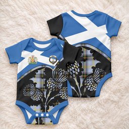 Bell Tartan Family Crest Baby Onesie Scotland Thistle Floral Flag Style