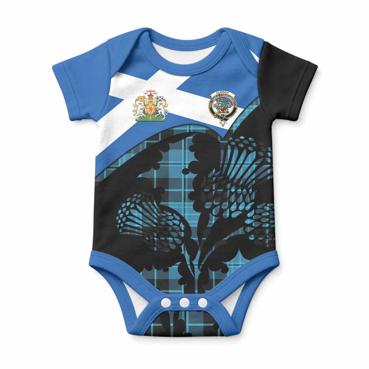Clergy Tartan Family Crest Baby Onesie Scotland Thistle Floral Flag Style