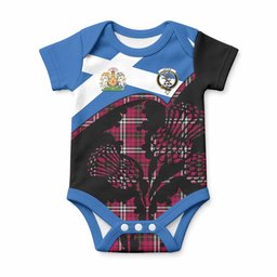 Little Tartan Family Crest Baby Onesie Scotland Thistle Floral Flag Style