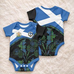 Stirling Tartan Family Crest Baby Onesie Scotland Thistle Floral Flag Style