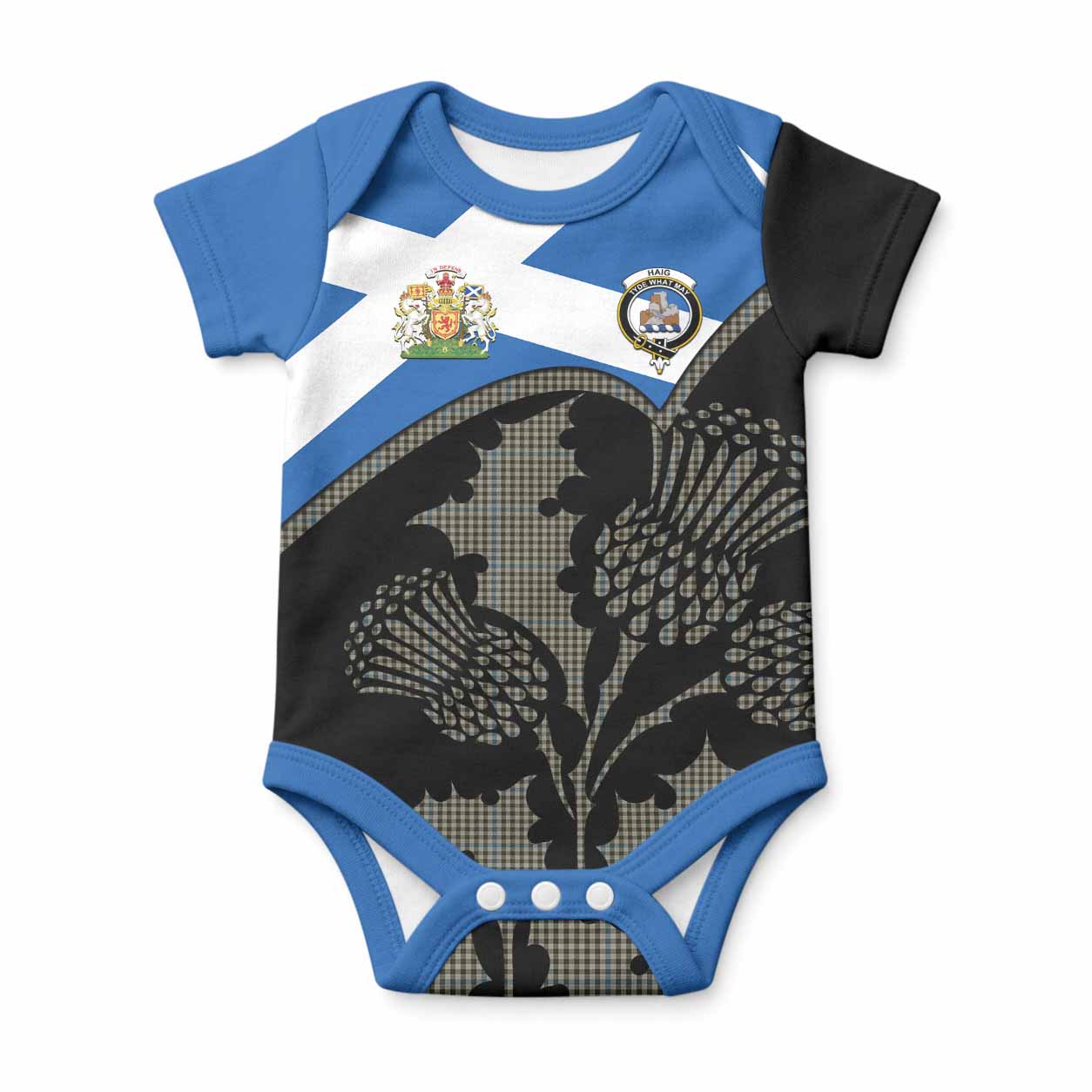 Haig Tartan Family Crest Baby Onesie Scotland Thistle Floral Flag Style