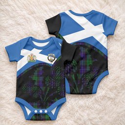Mitchell Tartan Family Crest Baby Onesie Scotland Thistle Floral Flag Style
