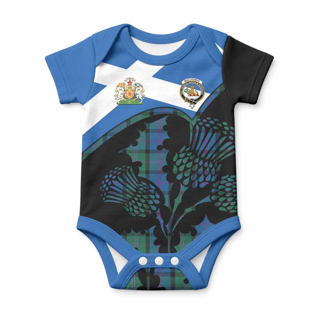 MacThomas (McThomas) Tartan Family Crest Baby Onesie Scotland Thistle Floral Flag Style