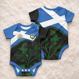 Kinnear Tartan Family Crest Baby Onesie Scotland Thistle Floral Flag Style