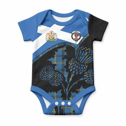 Laing Tartan Family Crest Baby Onesie Scotland Thistle Floral Flag Style
