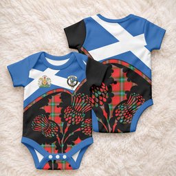 MacLaine (McLaine) Tartan Family Crest Baby Onesie Scotland Thistle Floral Flag Style