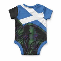 Sutherland Tartan Family Crest Baby Onesie Scotland Thistle Floral Flag Style