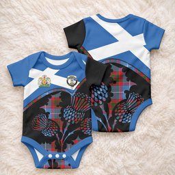 Preston Tartan Family Crest Baby Onesie Scotland Thistle Floral Flag Style