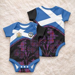 Montgomery Tartan Family Crest Baby Onesie Scotland Thistle Floral Flag Style