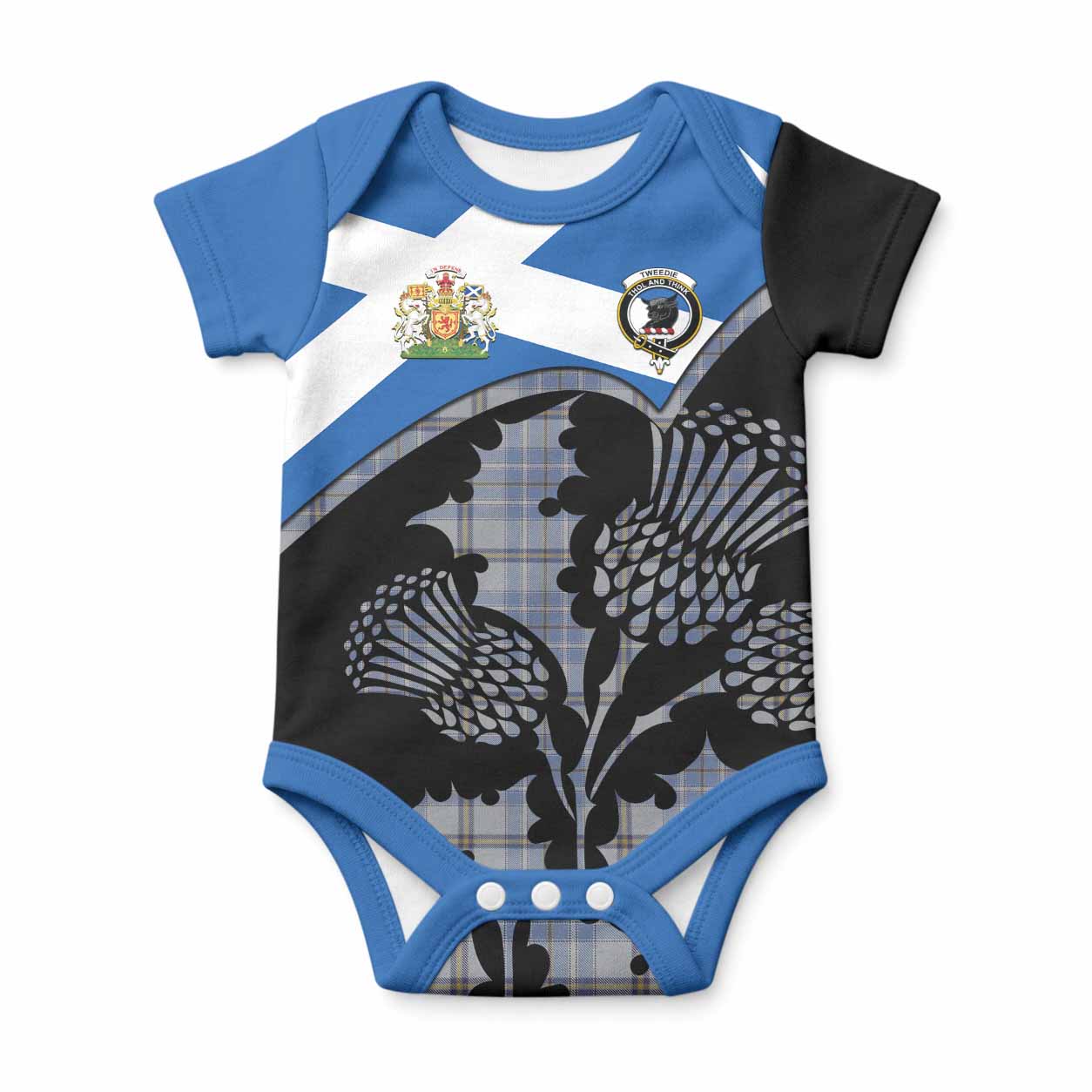 Tweedie Tartan Family Crest Baby Onesie Scotland Thistle Floral Flag Style