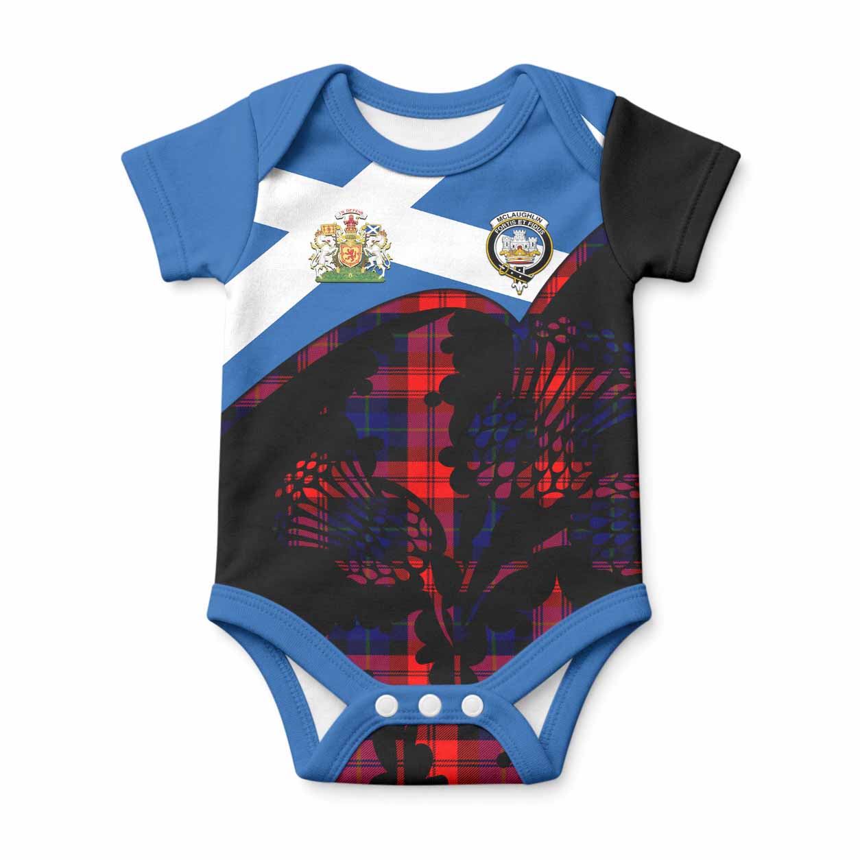 McLaughlin Tartan Family Crest Baby Onesie Scotland Thistle Floral Flag Style