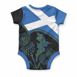 Lockhart Tartan Family Crest Baby Onesie Scotland Thistle Floral Flag Style
