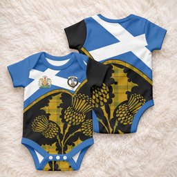 Houston Tartan Family Crest Baby Onesie Scotland Thistle Floral Flag Style