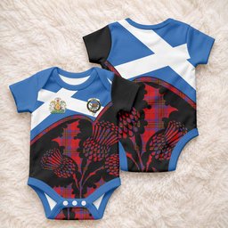 Leslie Tartan Family Crest Baby Onesie Scotland Thistle Floral Flag Style