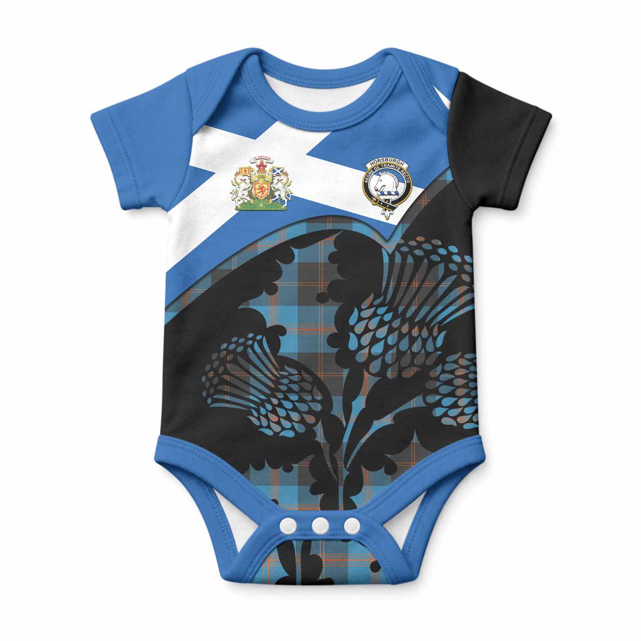 Horsburgh Tartan Family Crest Baby Onesie Scotland Thistle Floral Flag Style