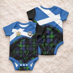 Meldrum Tartan Family Crest Baby Onesie Scotland Thistle Floral Flag Style