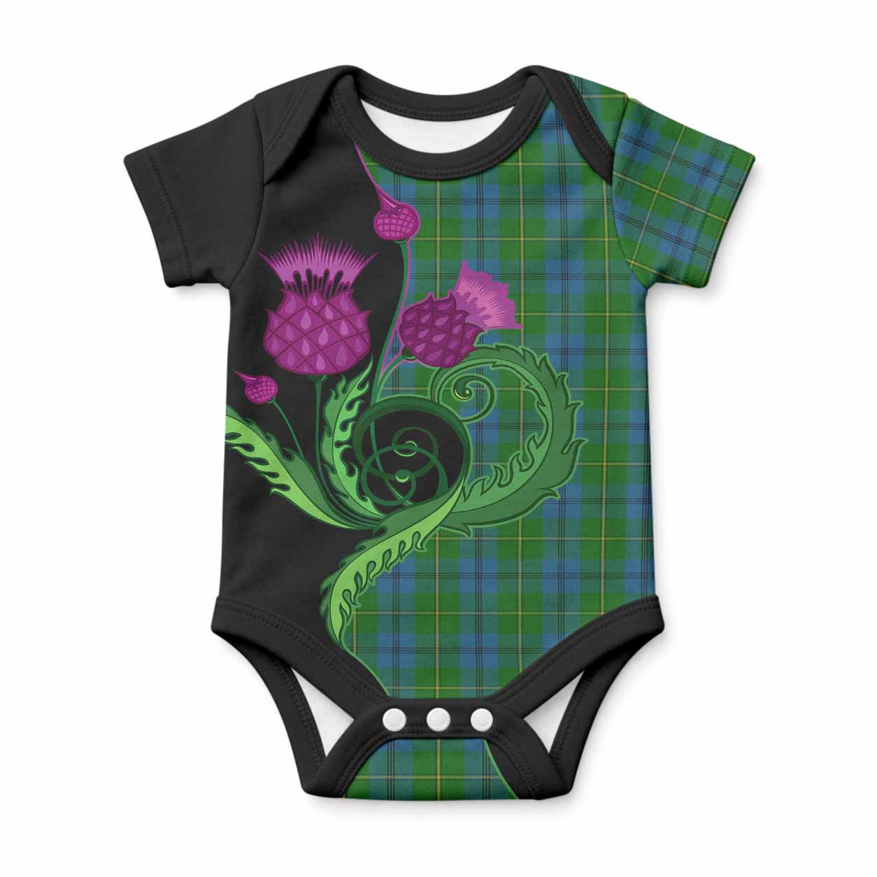 Johnstone (Johnston) Tartan Baby Onesie Traditional Scottish Thistle