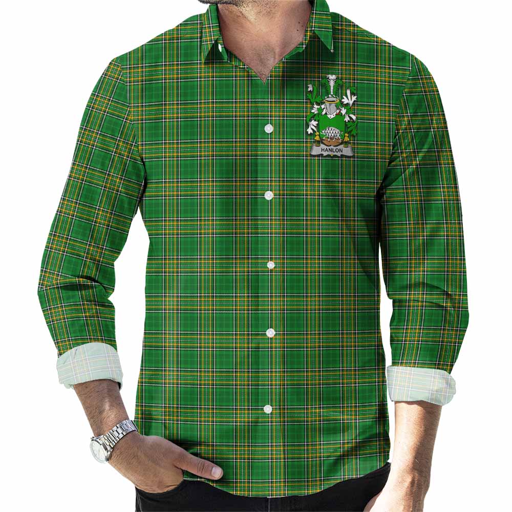 Hanlon Irish Clan Tartan Long Sleeve Button Up with Coat of Arms