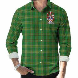 Dermond Irish Clan Tartan Long Sleeve Button Up with Coat of Arms