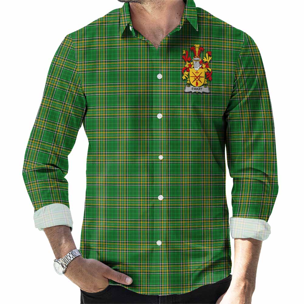 Ewart Irish Clan Tartan Long Sleeve Button Up with Coat of Arms