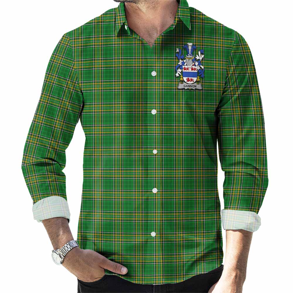 Gannon Irish Clan Tartan Long Sleeve Button Up with Coat of Arms