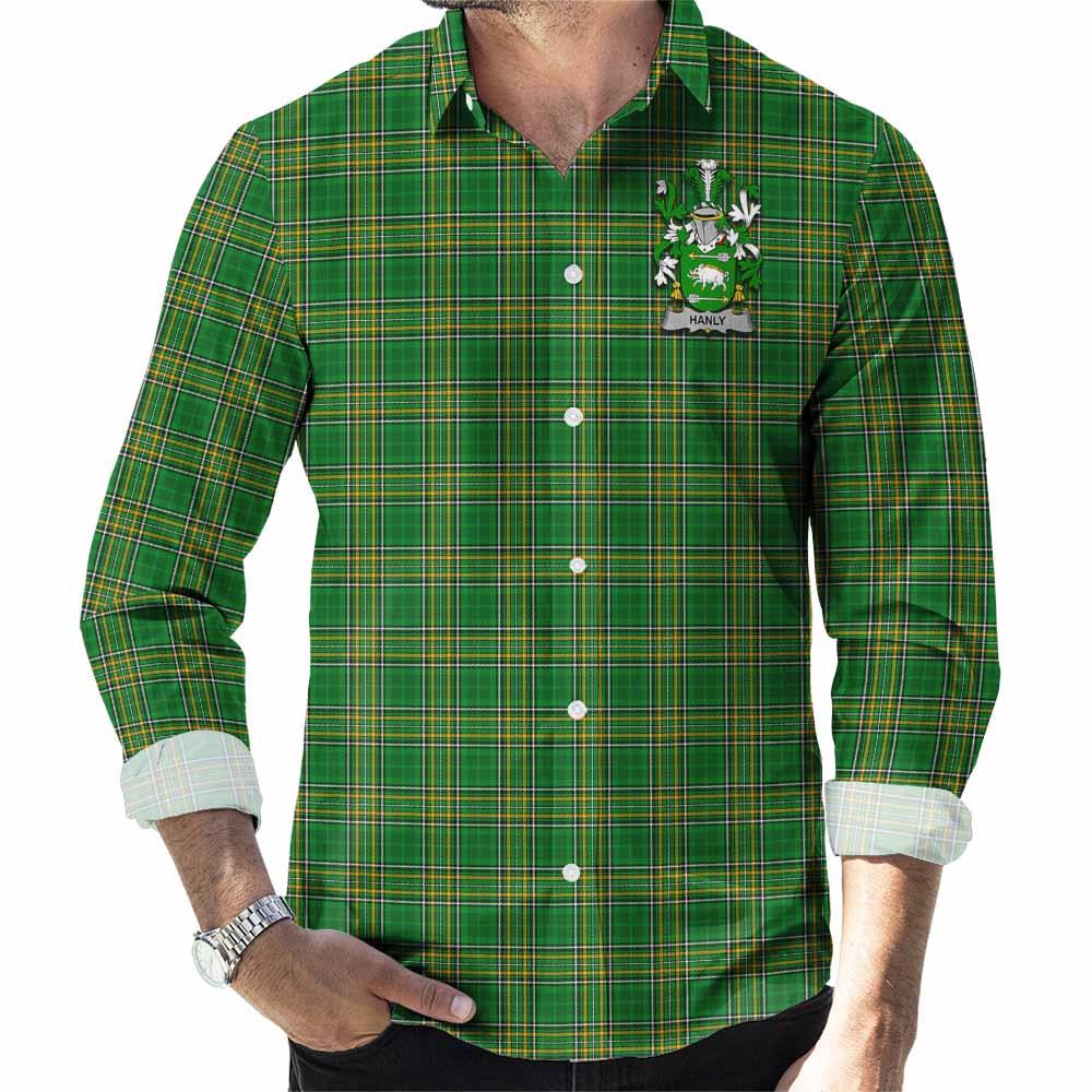 Hanly Irish Clan Tartan Long Sleeve Button Up with Coat of Arms