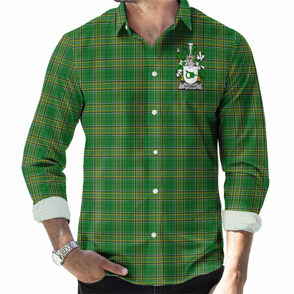 Droney Irish Clan Tartan Long Sleeve Button Up with Coat of Arms