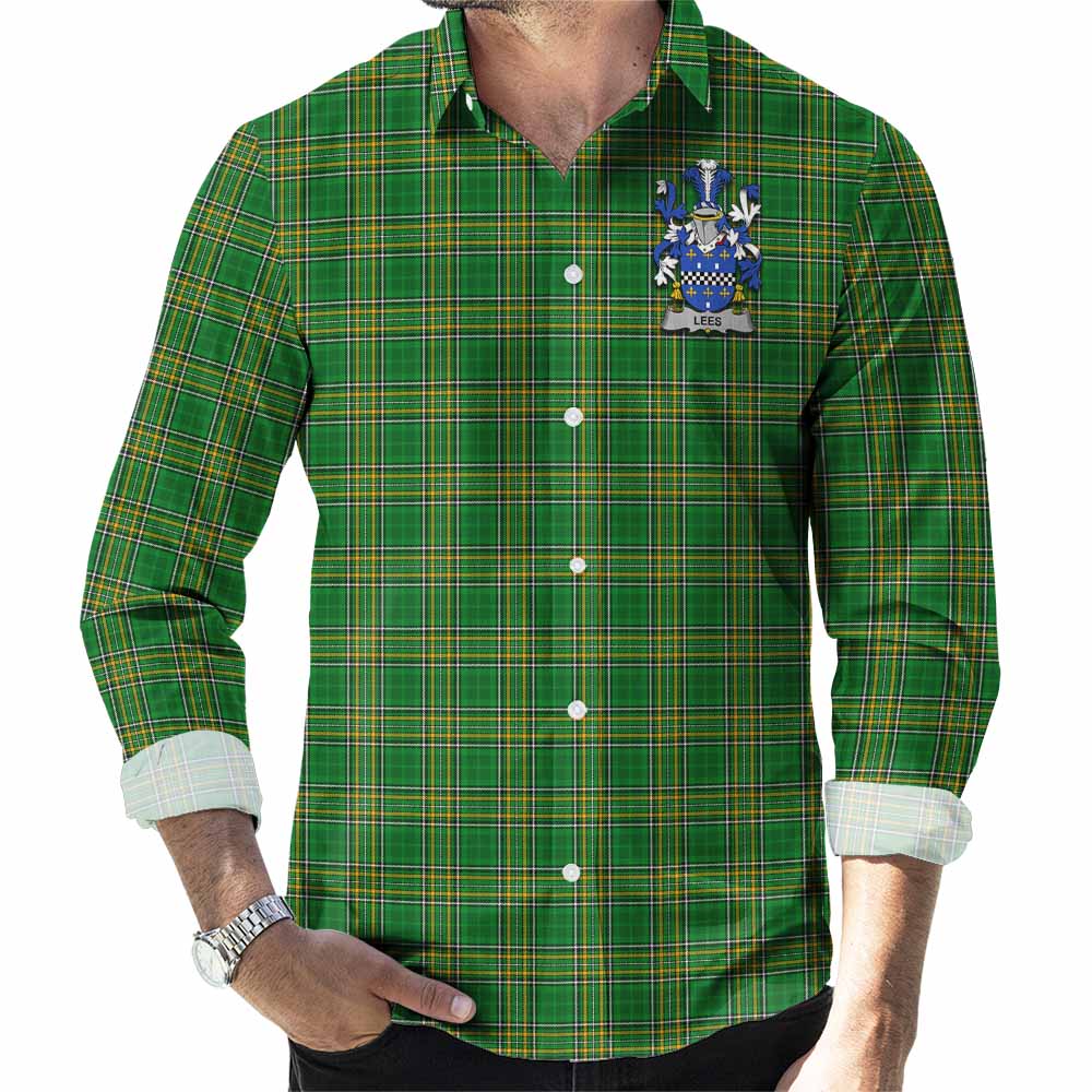 Lees Irish Clan Tartan Long Sleeve Button Up with Coat of Arms