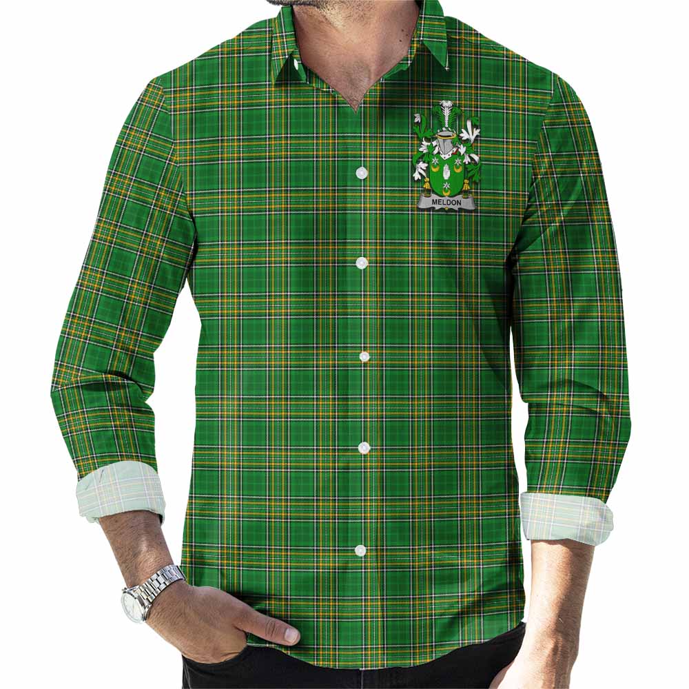 Meldon Irish Clan Tartan Long Sleeve Button Up with Coat of Arms