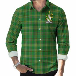 Low Irish Clan Tartan Long Sleeve Button Up with Coat of Arms