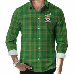 Leech Irish Clan Tartan Long Sleeve Button Up with Coat of Arms