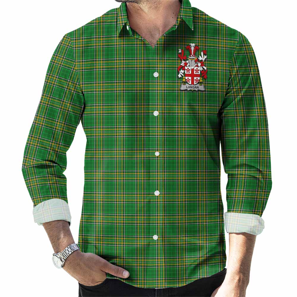 Langan Irish Clan Tartan Long Sleeve Button Up with Coat of Arms