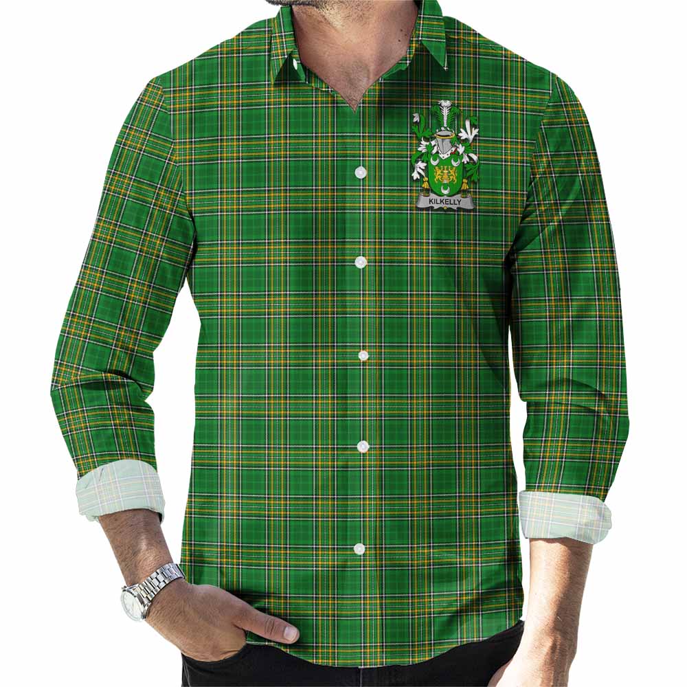 Kilkelly Irish Clan Tartan Long Sleeve Button Up with Coat of Arms