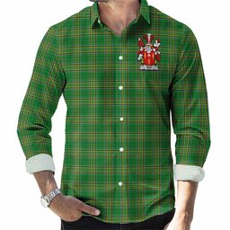 Way Irish Clan Tartan Long Sleeve Button Up with Coat of Arms
