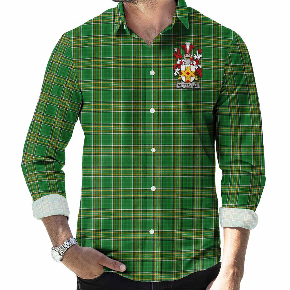 Netterville Irish Clan Tartan Long Sleeve Button Up with Coat of Arms