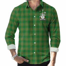 Sharkey Irish Clan Tartan Long Sleeve Button Up with Coat of Arms