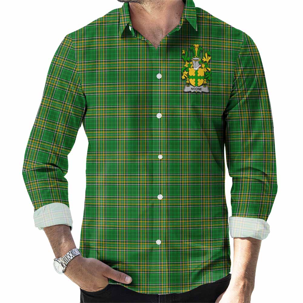 Noone Irish Clan Tartan Long Sleeve Button Up with Coat of Arms