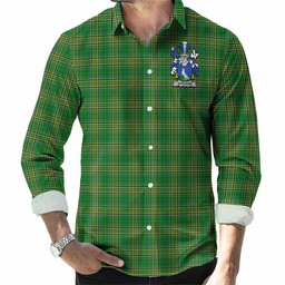 Sheehan Irish Clan Tartan Long Sleeve Button Up with Coat of Arms