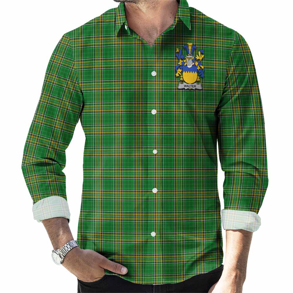 Walter Irish Clan Tartan Long Sleeve Button Up with Coat of Arms