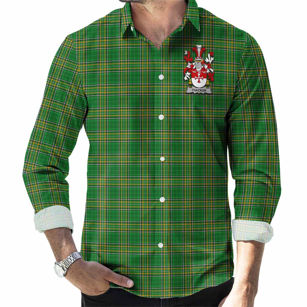Thacker Irish Clan Tartan Long Sleeve Button Up with Coat of Arms