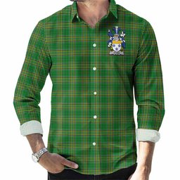 Stone Irish Clan Tartan Long Sleeve Button Up with Coat of Arms
