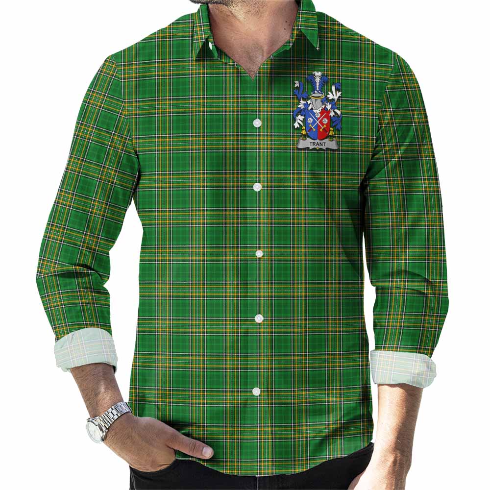 Trant Irish Clan Tartan Long Sleeve Button Up with Coat of Arms