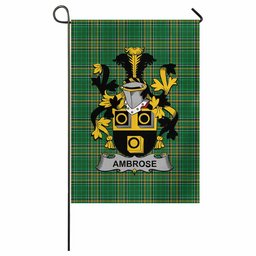 Ambrose Irish Clan Tartan Garden Flag with Coat of Arms