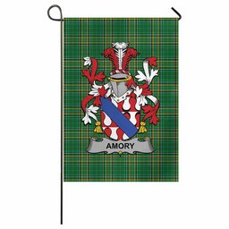 Amory Irish Clan Tartan Garden Flag with Coat of Arms