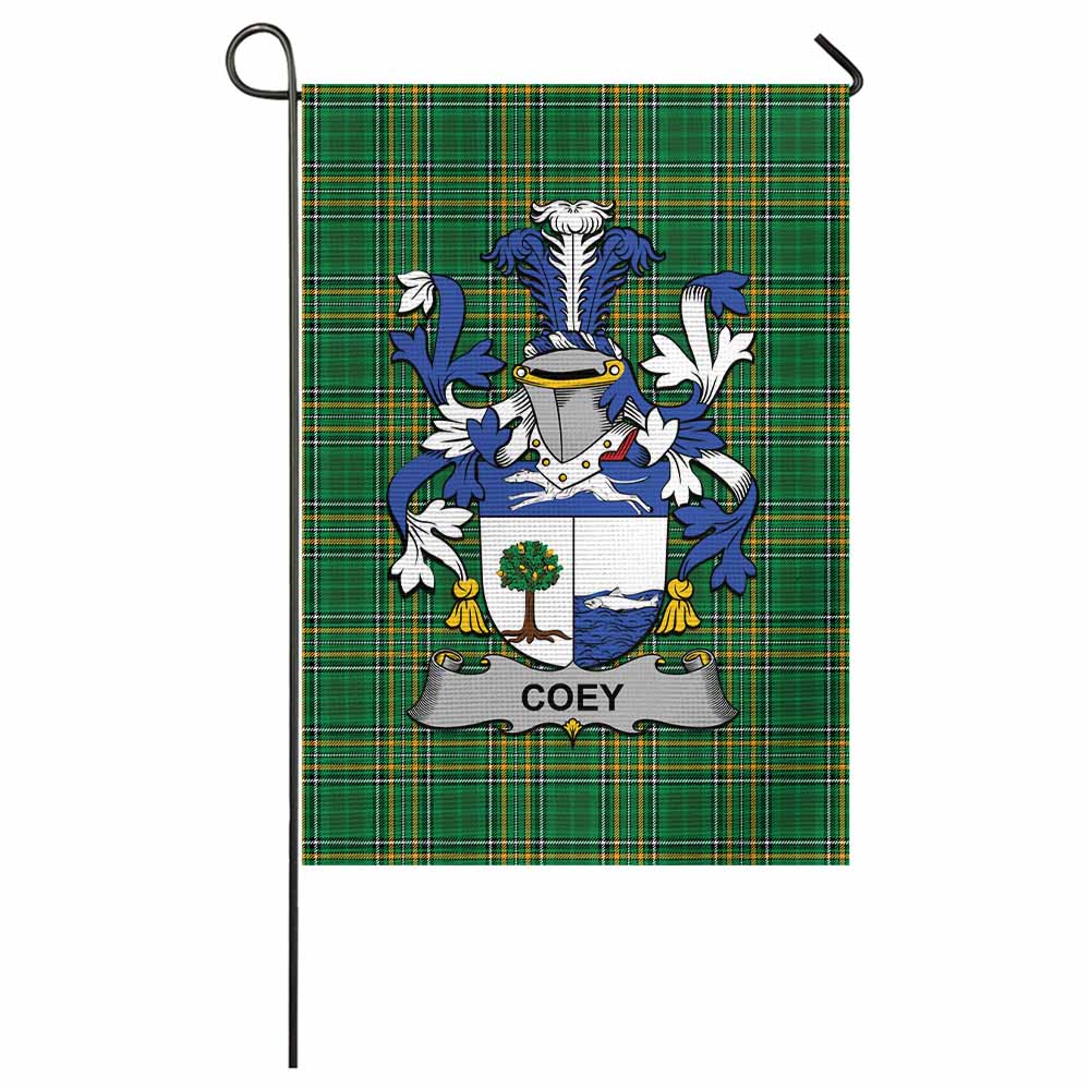 Coey Irish Clan Tartan Garden Flag with Coat of Arms